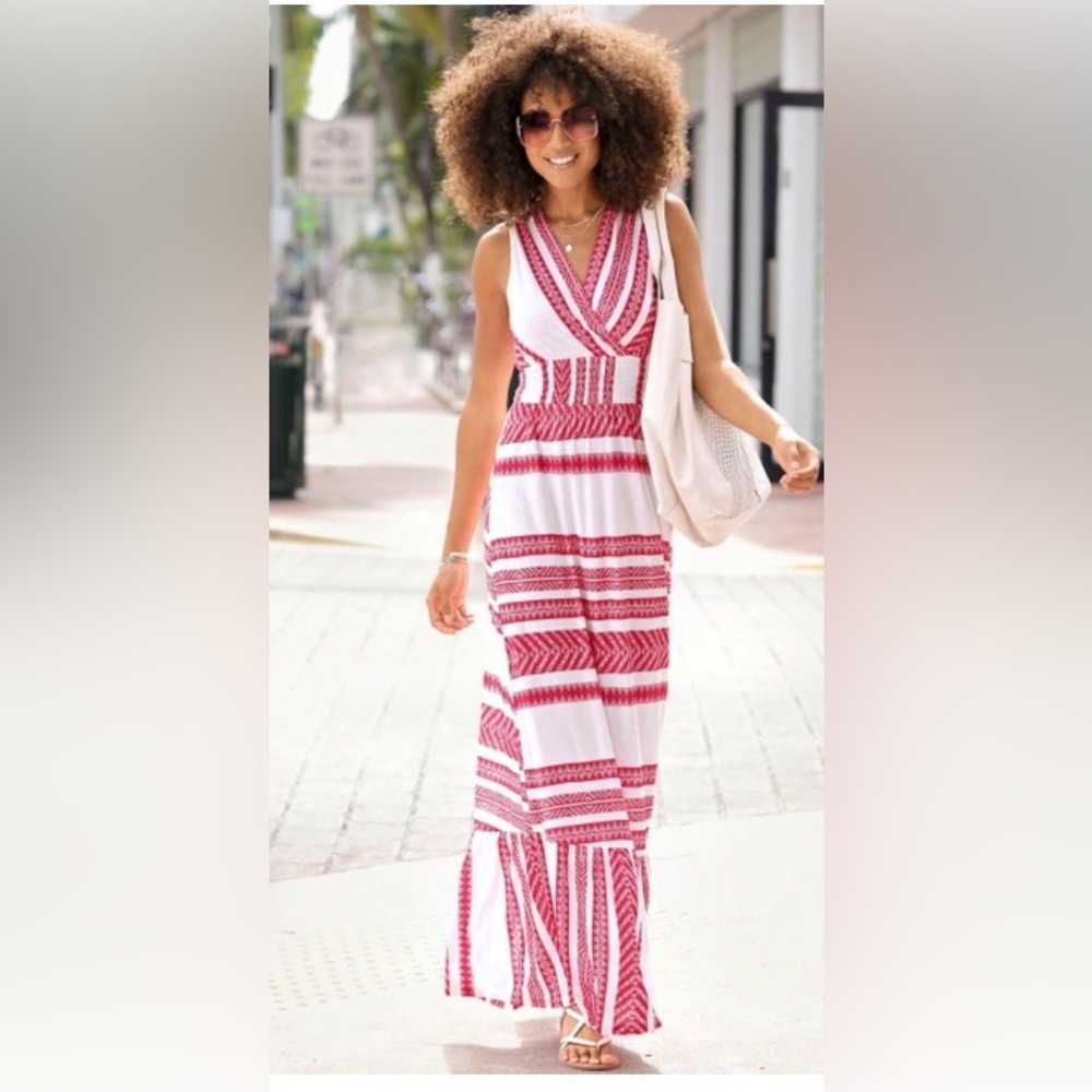 Lascana for Venus Delightful Pink and White Striped Maxi Dress SzM
